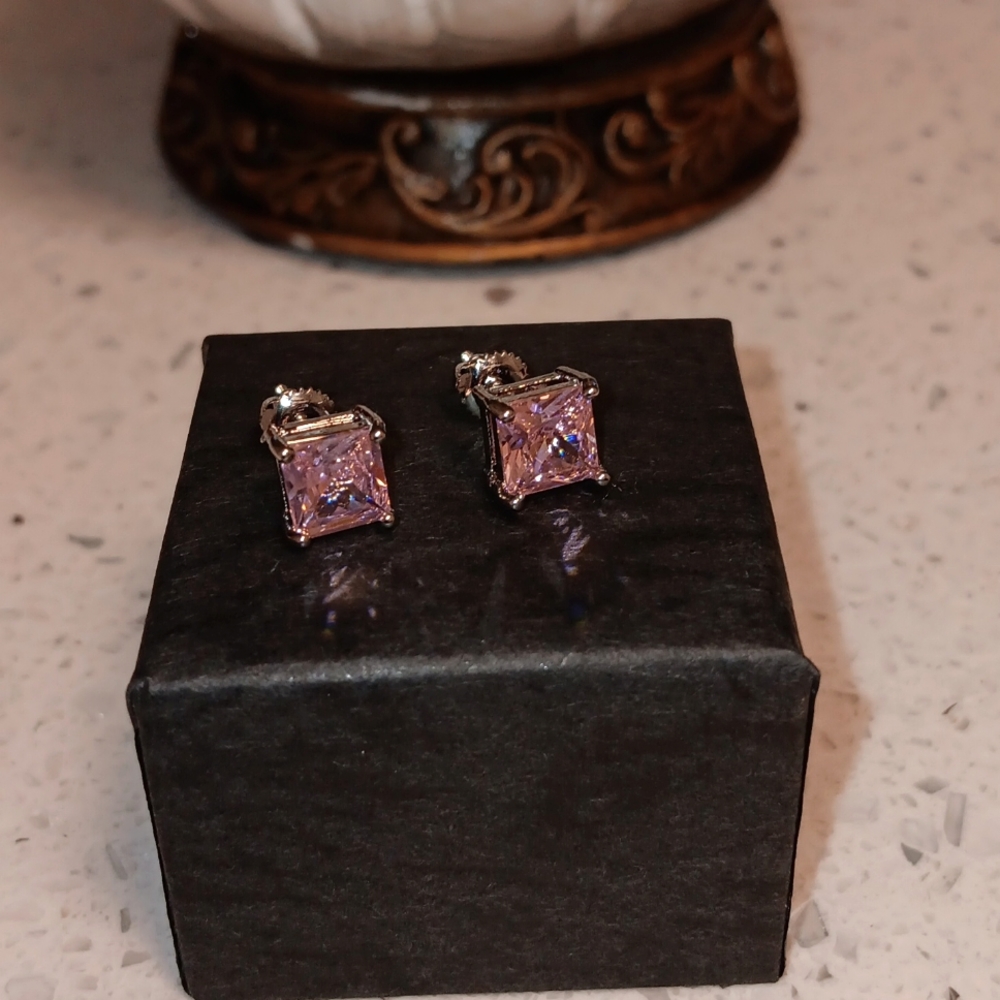 NWT! Custom 925 Sterling Silver Pink Sapphire Screw Back Stud Earrings - Picture 4 of 4